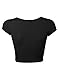 Awesome21 Solid V-Neck Crossover Shirred Wrap Front Cap Sleeves Crop Top Black Size S