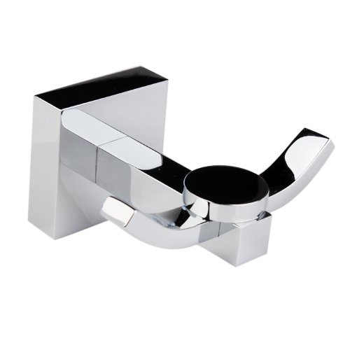 Vankie Modern Double Robe Hook, Chrome, Bathroom Towel Holder Hook, Towel Rook, Polished Chrome, Double Hooks (Square)