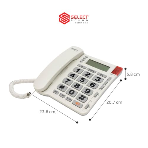 Select Sound | Teléfono Alámbrico con Numeros Grandes e identificador de Llamadas con función de Manos Libres para Casa U Oficina