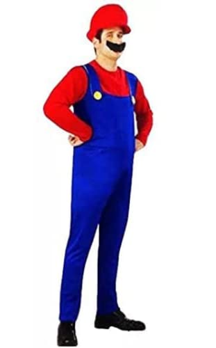 thematys Super Mario Luigi cap + pants + beard - costume set for adults - perfect for Carnival & Cosplay (L, 170-185cm height)