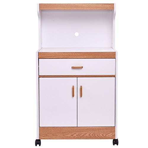 USA_BEST_SELLER Rolling Microwave Stand Cabinet with Drawer and Two Doors Storage Shelves Rolling