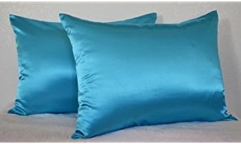 2 Pieces of 350 Thread Count Solid Color Soft Silky Satin Pillow Cases/Protector/Cover (Turquoise, Queen/Full)