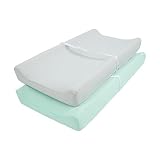 TILLYOU Jersey Knit Ultra Soft Changing Pad Cover Set-Cradle Sheet Unisex Change Table Sheets for Baby Girls and Boys-32"/34'' x 16"-Comfortable Cozy -2 Pack Lt Green & Lt Gray