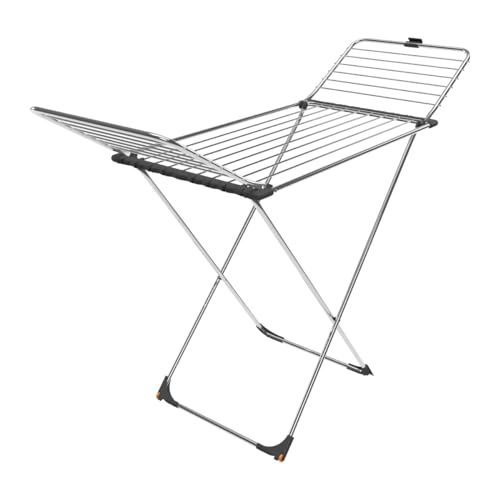 Vileda Max | Stendibiancheria in acciaio inox | Fili grossi anti-piega | Griglia in alluminio | Per interni ed esterni | Pieghevole