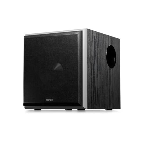 Edifier T5 AKTIV-SUBWOOFER – 8-Zoll-Tieftöner – 70 Watt – Low-Pass-Filter – Frequenz einstellbar bis 38Hz – MDF-Gehäuse für reduzierte Resonanz – Stan