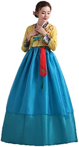 modern south korean dress Antique Beige Floral Pattern Modern Hanbok Dress, XXL / Dress Only