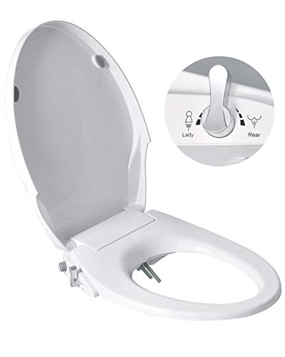 Uni-Green Manual Bidet Toilet Seat, White with Quiet-Close Lid and Seat, Non-Electronic, Dual Nozzles for Rear and Feminine Spray. (Elongated)