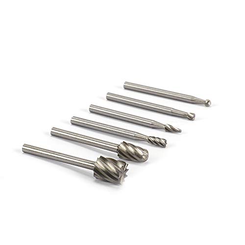 6Pcs HSS Flute Straight End Mill Cutter Set Single Cut Burr Bits Rotary Files for Woodworking Electric Tool