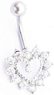 DEDEGUI Silver Bar Clear Gems Heart 14g Belly Button Navel Ring Body Piercing Jewelry