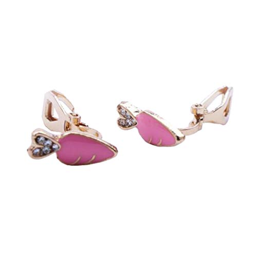 Enamel Pink Rabbit Carrot Clip on Earrings Non Pierced Clips Small Radish Prom Jewelry for Girls Women