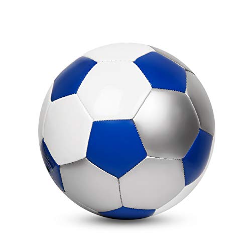 YANYODO Soccer Training Ball Practice Soccer Balls Classic Sizes 3/4/5 for Toddler, Youth, Kids, Teens, Adults, Perfect for Outdoor & Indoor Match or Game, Blue White Silver (Size 3) - Thumbnail 2