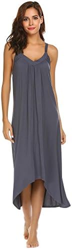 Women Ladies Cotton Long Nightdress Sleeveless Nightwear V Neck Nightshirts Solid Sleepdress