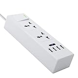 Portable Power Strip with 2 Outlets for Universal Plugs and 4 USB Charger Ports, with 5.5 ft Power Supply Cord and US Standard 3 Pin Plug. Wide Range Input From 100v-240v, 50hz to 60hz, 2 Power Sockets to provide Maximum 2000W output. 2 USB ports for 5V 2.1A and 2 USB ports for 5V 1A output, with 10A sparkproof switch and operation indicator. LK-USB4+2
