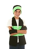 Polar Wear Boys Knit Hat, Scarf And Gloves Set - Black/ Lime