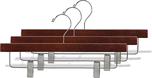 Wooden Pant Hanger with Walnut Finish and Adjustable Cushion Clips, Flat Wood Bottom Hangers with Ch - //coolthings.us
