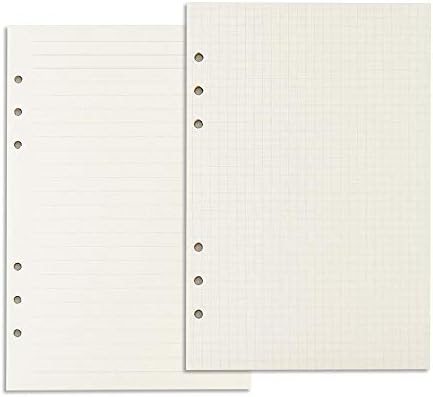A5 Refill Lined Paper, Leather Journal Refills Lined, 6-Holes Inserts 90 Sheets for A5 Refillable Journals Notebooks, Square Grid and Ruled Mixed