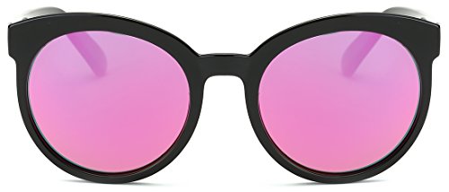 SojoS Kids Soft Flexible Silicone Rubber Polarized Round Mirrored Fashion Sunglasses for Girls SK202 With Black Frame/Pink Lens