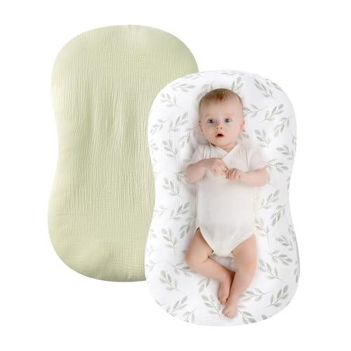 TADO MUSLIN Baby Lounger Cover 2 Pack, 100% Organic Cotton Muslin, Soft & Breathable Newborn Lounger Slipcover, Fits Most Infant Loungers, Machine Washable, Neutral & Cute Designs