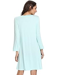 WiWi Camisón suave de bambú de manga larga para dama, cuello en V, camisa de dormir S-XXXXL (4XL)