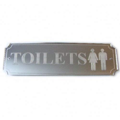 Sendmeamirror Mirrored Engraved TOILETS Plaque with Male and Female Engraved (with two screw holes) 50cm x 24cm