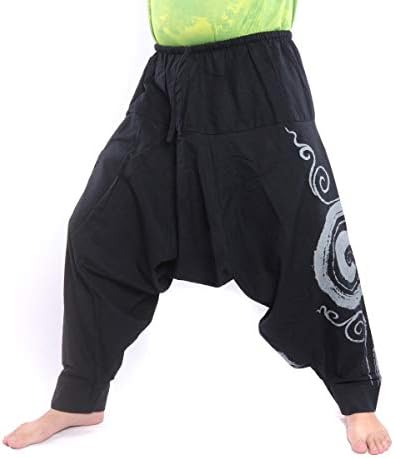 jing shop Harem Pants - Cotton with Swirl Print Unisex for Men and Women