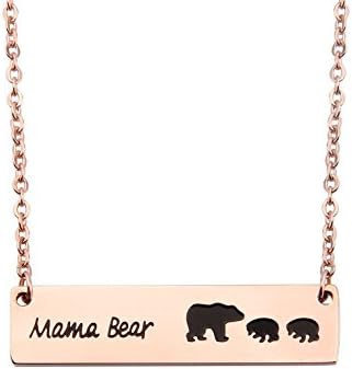 RedClivia Mama Bear Bar Necklace Mama and Baby Bear Necklace Gift for Mothers (RG-2 Cubs)
