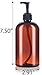 JUVITUS 16 oz Amber Boston Round PET Plastic Bottles with Black Lotion Pump (3 pack)