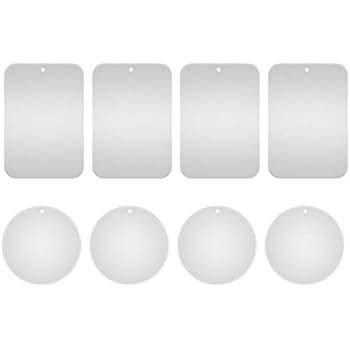 Metal Plates for Magnetic Car Mount,Nekteck Replacement Metal Plates with Strong Adhesive for Magnetic Air Vent Phone Car Mount Holder,GPS Holder, 4 Rectangulars and 4 Rounds, 8 Pack, Silver