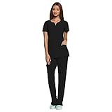 Grey's Anatomy Women's Signature Two Pocket Notch Yoke Neck Scrub Top, Black, 2X-Large
