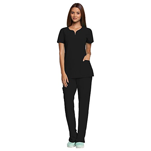 Grey's Anatomy Signature Women's Two Pocket Notch Yoke Neck Scrub Top, Black, 2X-Large