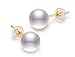 18K Gold or Sterling Silver Akoya Round White Seawater Cultured Pearl Stud Earrings