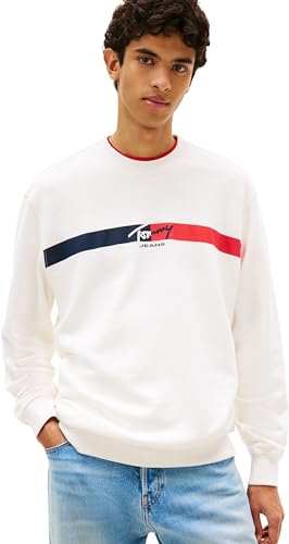 Tommy Jeans TJM Reg Sign Stripe Cnck Ext DM0DM23019 Pull Sweat-Shirt, Blanc (Ecru), XXL