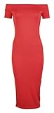 Forever Womens Cap Sleeves Plain Off Shoulder Stretchy Midi Dress