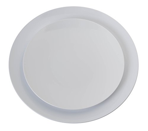 Trendables 40 - Pack Combo Premium Trend White Disposable Plastic Plates, Food Grade Elegant Plastic Dinner Plates Includes: 20 x 10.25