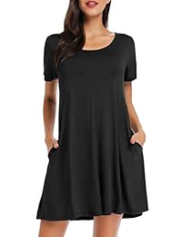 BELAROI - Vestido de manga corta para mujer con bolsillos casuales
