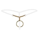 dPois Men's Low Rise G-String Bikini Lingerie with O-Rings and Beads Underwear White One Size(Waist: 66-100cm/ 26.0-39.0'')