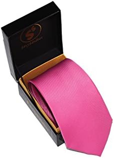 Men's Solid Color Tie Classic Designer 3 inch Wide Necktie in Gift Box | Neon Pink