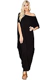 Annabelle Women's Scoop Neck One Off Shoulder Caftan Sleeve Draped Maxi Dresses with Side Pockets