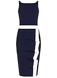 WOOSEA Women's Sleeveless Colorblock Slim Bodycon Business Pencil Dress