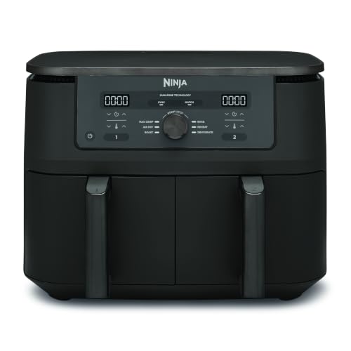Ninja Heißluftfritteuse MAX Dual Zone, 2 Schubladen, 9,5 L, 6-in-1, Kochen ohne Öl, Air Fry, Max Crisp, Braten, Backen, Aufwärmen, Dörren, spülmaschinengeeignet