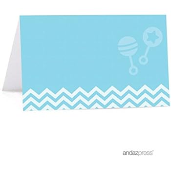 Andaz Press Baby Blue Chevron Boy Baby Shower Collection Table Tent Printable Place Cards 20 Pack