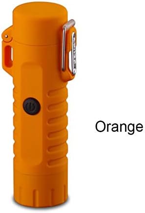 IMFUN Double Arc Lighter with Waterproof Flashlight USB Rechargeable Flameless Outdoor Cigarette Ignition Tool Birthday Gift for Smokers(Orange)