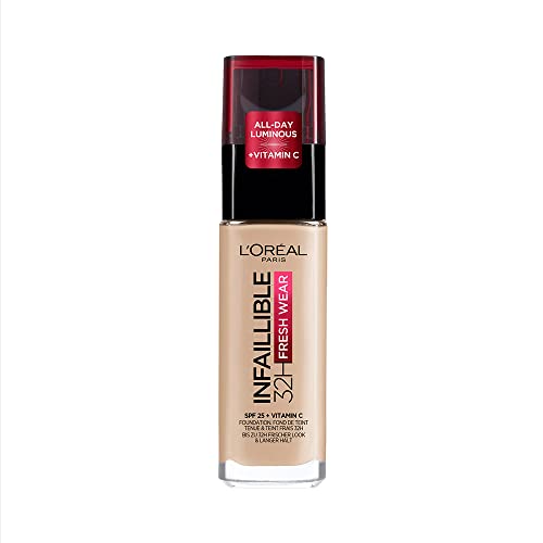 L'Oréal Paris Fondotinta Liquido Infaillible 32h, Coprente a Lunga Tenuta con Protezione Solare SPF25, Formula Waterproof e Idratante, Tonalità: ‎130 Beige Peau