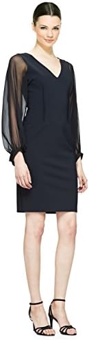 Teri Jon Sheer Long Sleeve Sheath Cocktail Evening Dress
