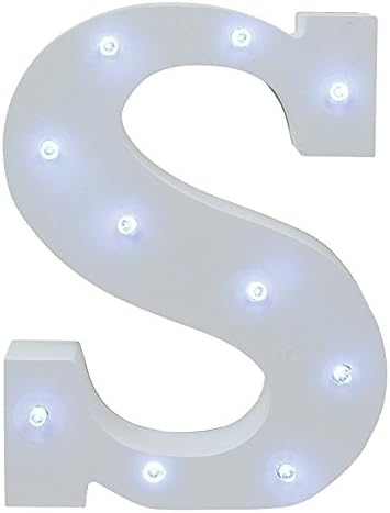Decorative Alphabet Letters, S7 SEVEN Light Up Wooden Marquee Sign Cool white LED Letter Lights Sign with Battery Operated LED Lights for Party Wedding Decor, Letter (S)