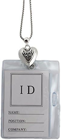 Heart Shaped Antique Silver Tone ID Badge Holder Lanyard Necklace
