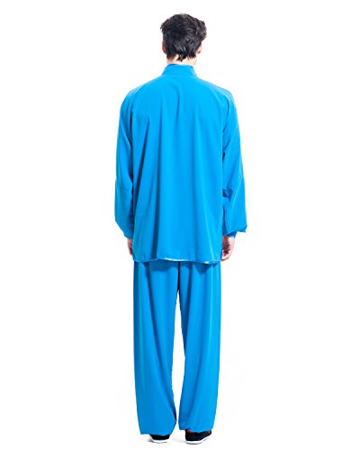 ICNBUYS Men's Kung Fu Tai Chi Uniform Cotton Silk XXXL Blue