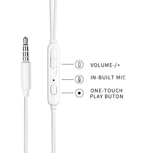 MINISO Earphones, HD Sound Super Bass in-Line Mic and 3.5mm Jack Wired Mobile Earphones, White