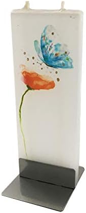Flatyz Handmade Twin Wick Unscented Thin Flat Candle - Blue Butterfly with Red Flower