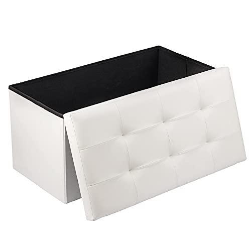 Camabel Pouf Contenitore Ottomane Puff Poggiapiedi Sgabello Pieghevole Portata Cassapanca Contenitore Carico Fino a 150 kg Beige110L in Ecopelle